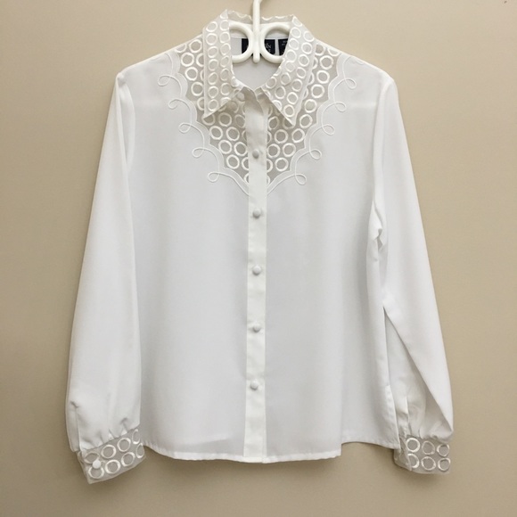 WEYBURN LA REDOUTE Vintage White Embroidered Button Up Blouse Woman’s 12 - Picture 8 of 8